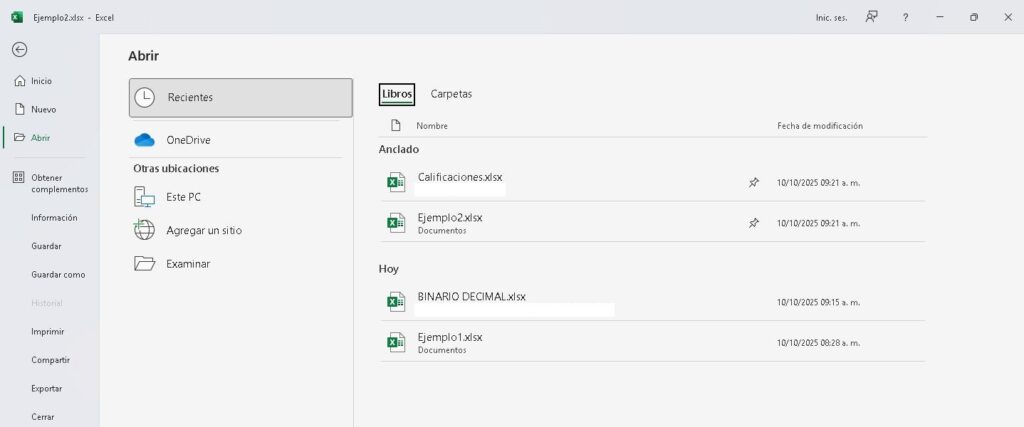 Gestión de archivos en Microsoft Excel - Salón de Clases