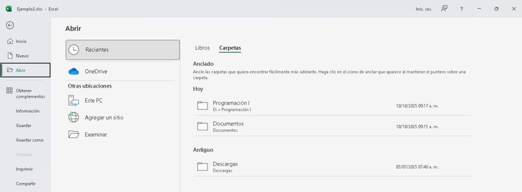 Gestión de archivos en Microsoft Excel - Salón de Clases