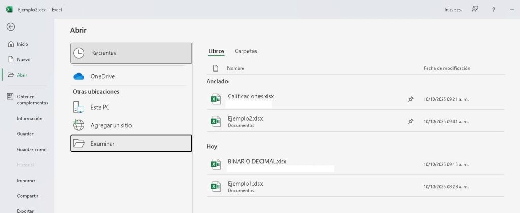 Gestión de archivos en Microsoft Excel - Salón de Clases