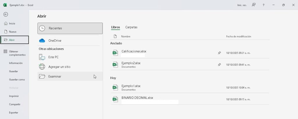 Gestión de archivos en Microsoft Excel - Salón de Clases