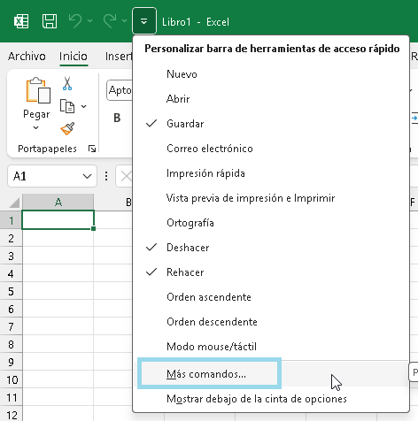 Más comandos de la barra de herramientas de Excel - Hielo Creativo
