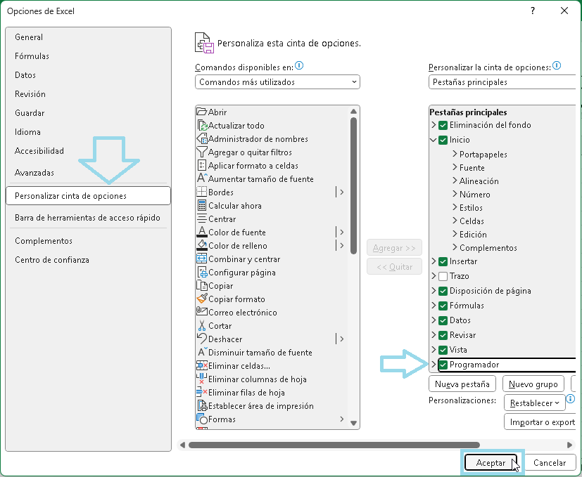 Activando el modo programador de Excel - Hielo Creativo