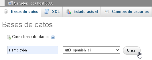 Crear nueva base de datos MySQL en phpMyAdmin - Hielo Creativo