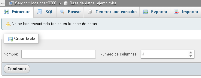 Base de datos MySQL vacía - Hielo Creativo