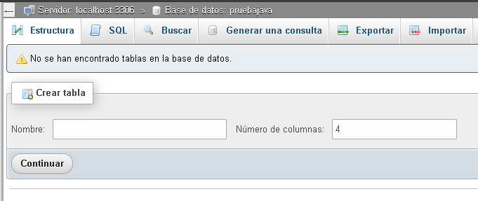 Base de datos MySQL vacía - Hielo Creativo