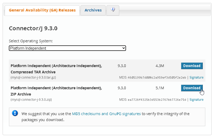 Descargar el Connect J de MySQL - Hielo Creativo