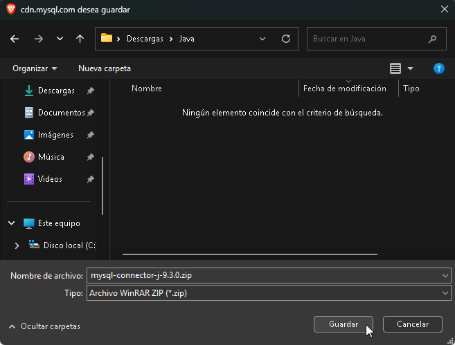 Guardar el archivo ZIP del Connector J de MySQL - Hielo Creativo