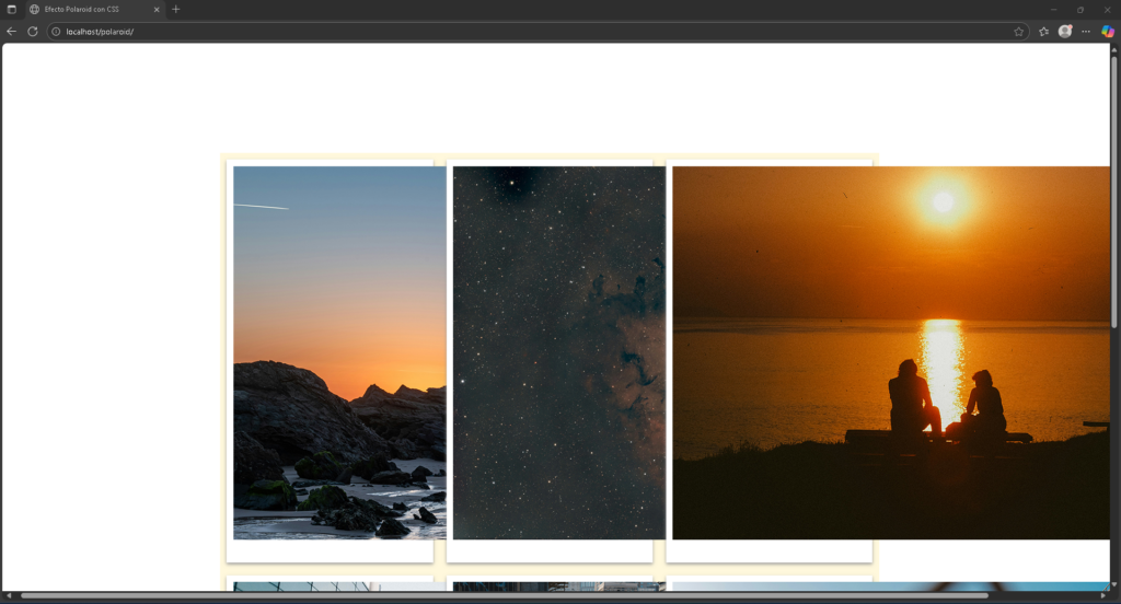 Tercer avance de la galería de fotos con efecto polaroid en CSS - Hielo Creativo