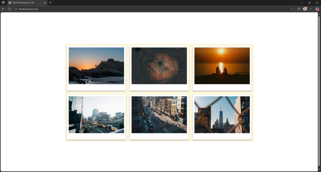 Cuarto avance de la galería de fotos con efecto polaroid en CSS - Hielo Creativo