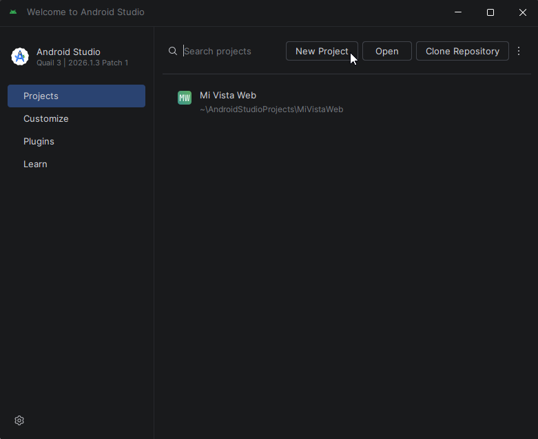 Iniciar un nuevo proyecto en Android Studio - Hielo Creativo