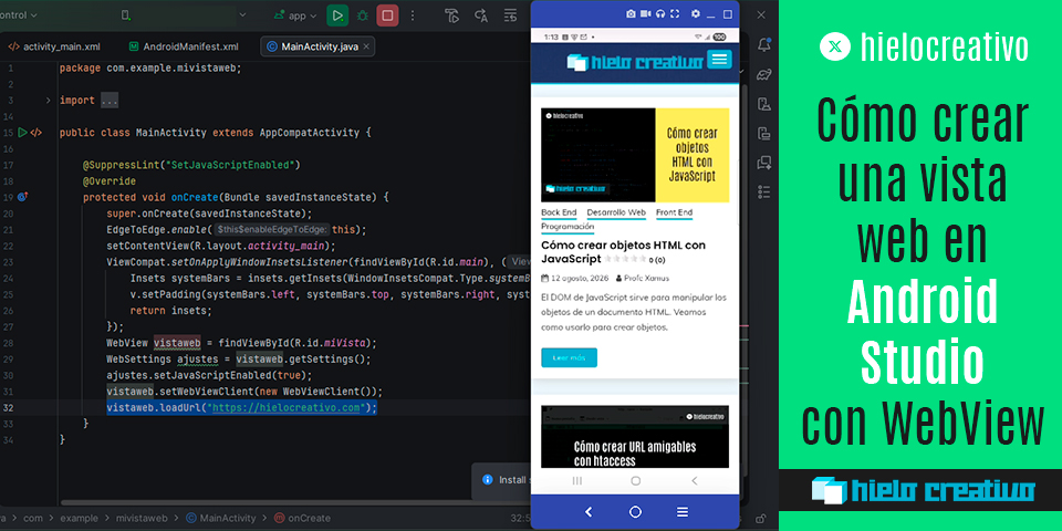 Cómo crear una vista web en Android Studio con WebView - Hielo Creativo