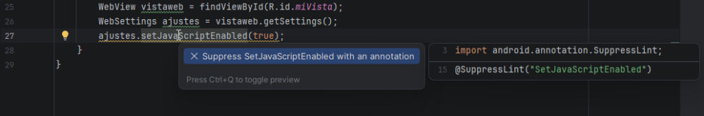 Habilitar JavaScript para WebView en Android Studio - Hielo Creativo