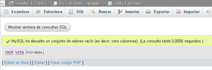 Eliminar una vista en MySQL - Hielo Creativo