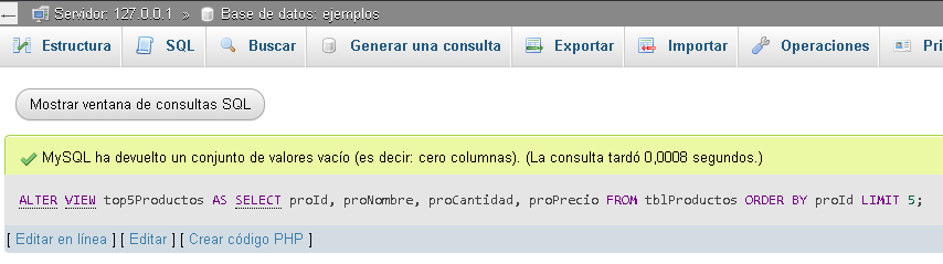 Comando ALTER VIEW para modificar vistas en MySQL - Hielo Creativo