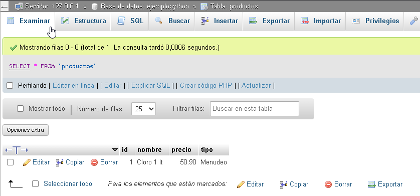 Registro en una tabla MySQL desde phpMyAdmin - Hielo Creativo