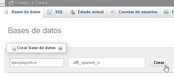 Creando la base de datos en phpMyAdmin - Hielo Creativo