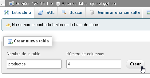 Creación de una tabla MySQL en phpMyAdmin - Hielo Creativo