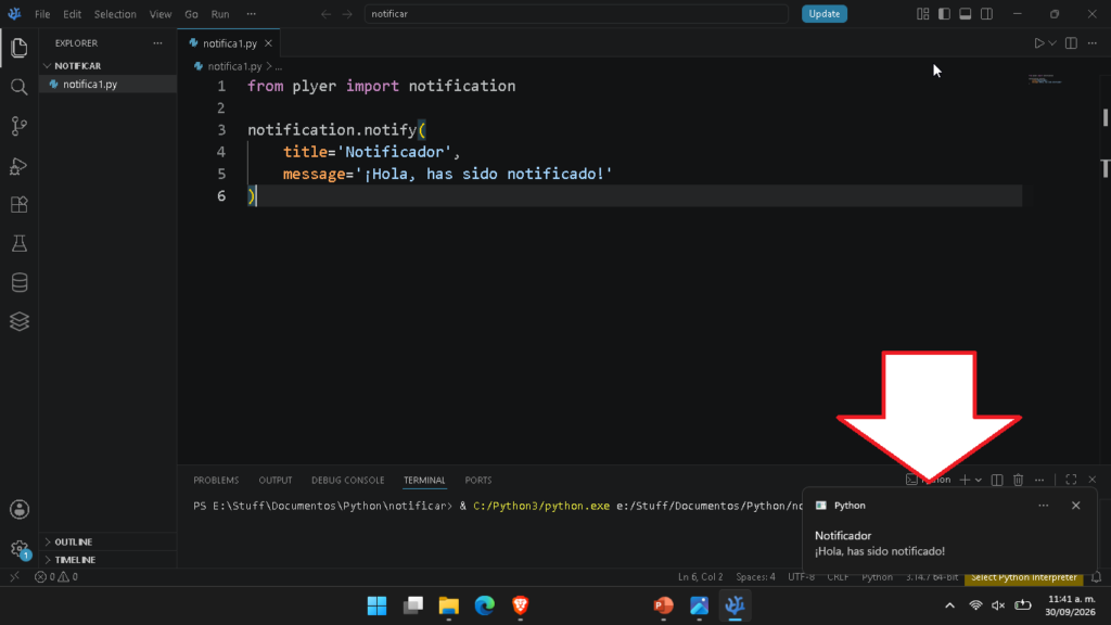 Mostrando notificación de escritorio en Python - Hielo Creativo