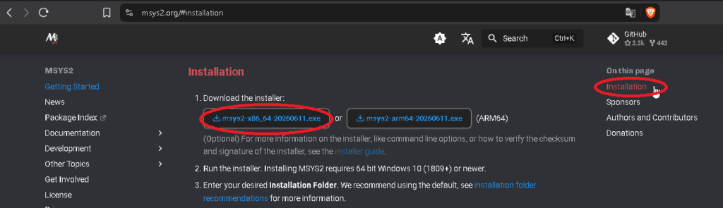 Descargando MSYS2 en Windows - Hielo Creativo