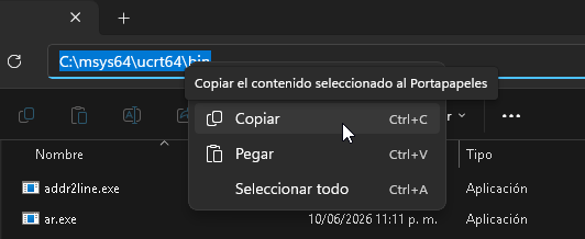 Copiar ruta de GCC en Windows - Hielo Creativo