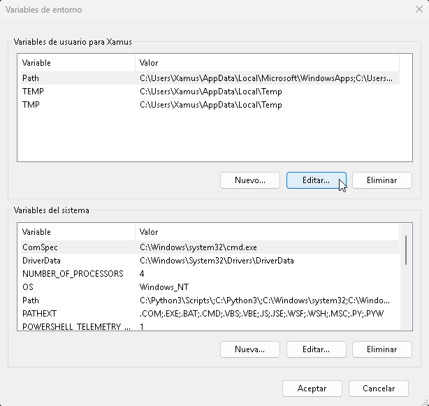 Editando variables de entorno en Windows - Hielo Creativo