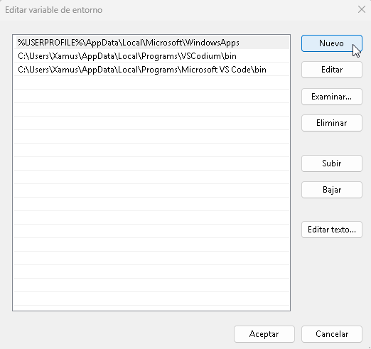 Nueva variable de entorno en Windows - Hielo Creativo