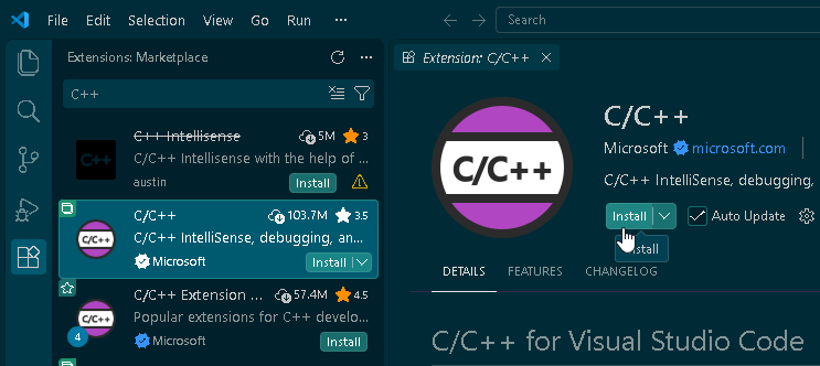 Extensión de C / C++para Visual Studio Code - Hielo Creativo