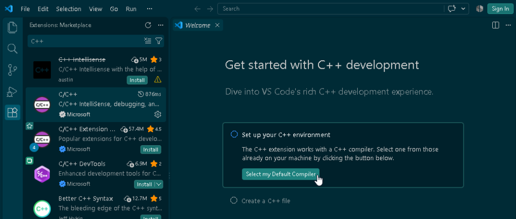 Selecciona el compilador de C en Visual Studio - Hielo Creativo