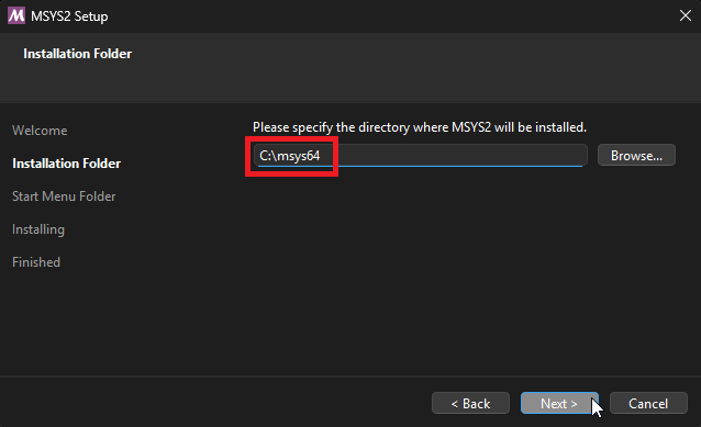 Segundo paso para instalar MSYS2 en Windows - Hielo Creativo
