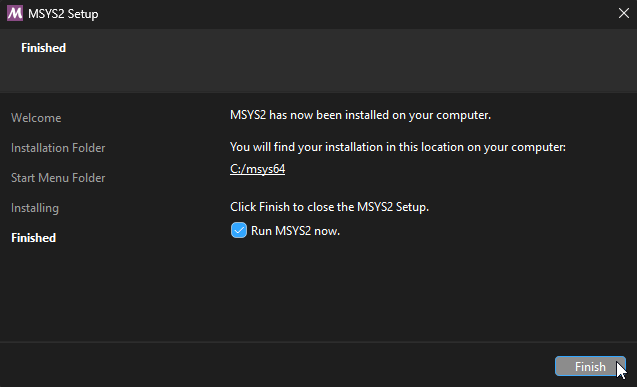 Quinto paso para instalar MSYS2 en Windows - Hielo Creativo