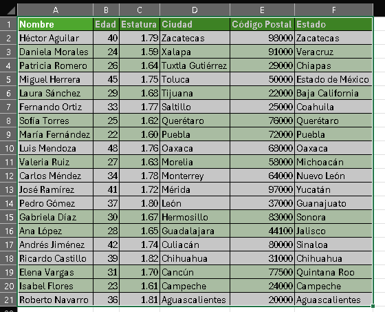 Datos ordenados en Excel - Hielo Creativo