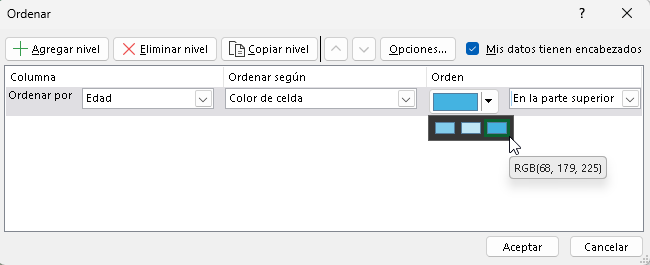 Ordenando por color de celda en Excel - Hielo Creativo
