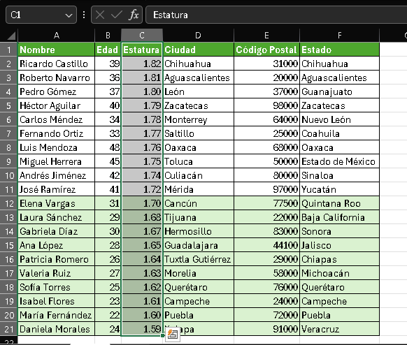 Datos ordenados en Excel - Hielo Creativo
