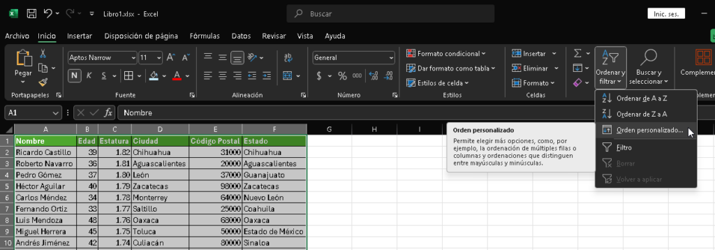 Ordenar datos de forma personalizada en Excel - Hielo Creativo