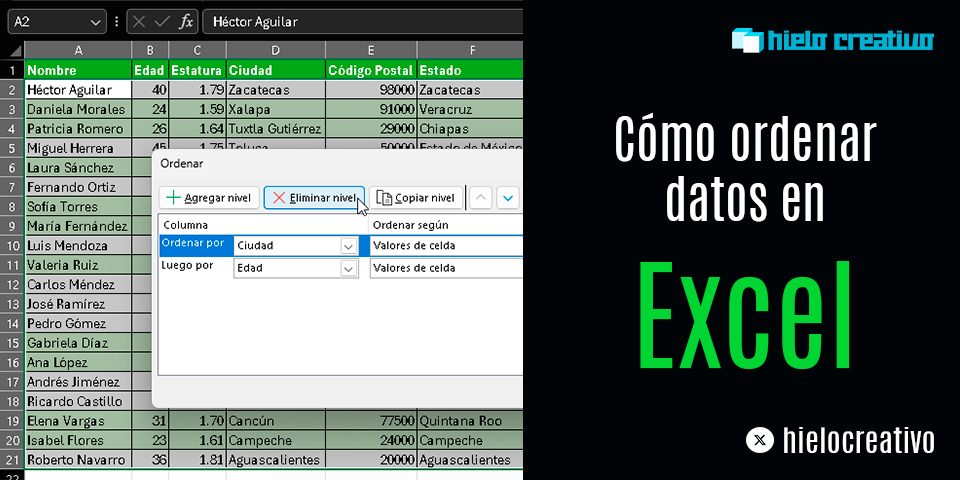 Cómo ordenar datos en Excel - Hielo Creativo