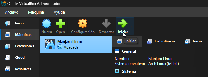 Iniciando máquina virtual en VirtualBox - Hielo Creativo