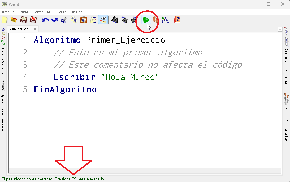 Ejecutando mi primer algoritmo en PSeInt - Hielo Creativo
