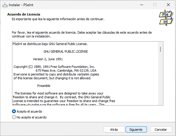Acuerdo de licencia de PSeInt - Hielo Creativo