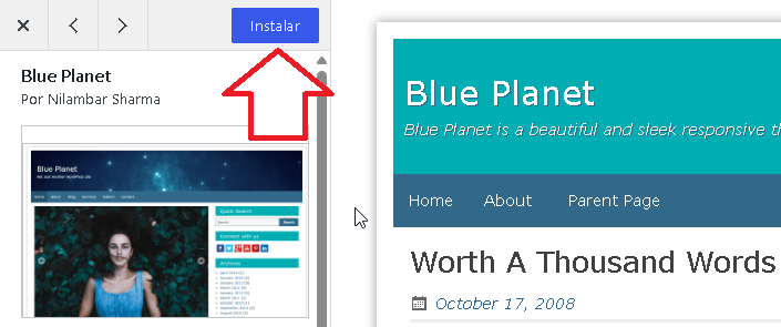 Botón de instalar tema de WordPress - Hielo Creativo