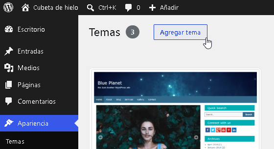 Botón de agregar tema de WordPress - Hielo Creativo