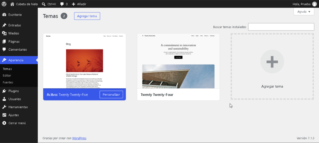 Sección de temas de WordPress - Hielo Creativo