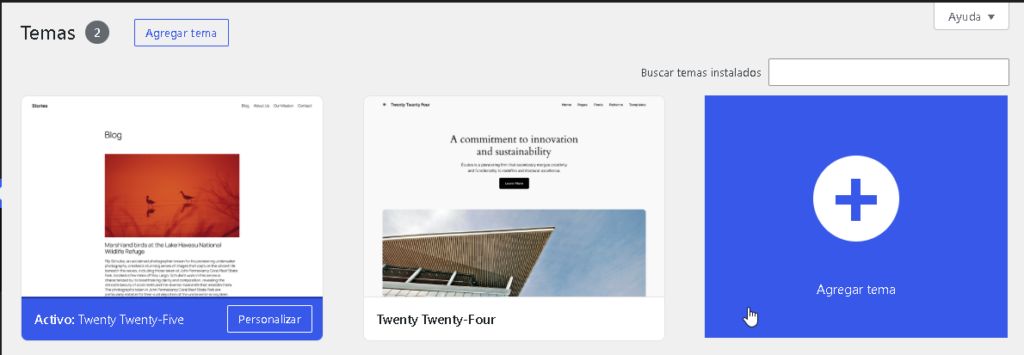 Agregando un tema nuevo de WordPress - Hielo Creativo