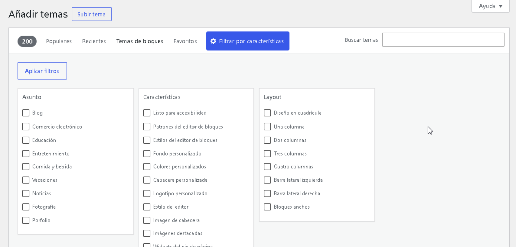 Filtrar temas de WordPress por características - Hielo Creativo