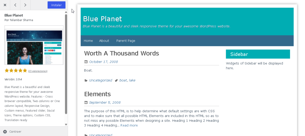 Vista previa de un tema de WordPress - Hielo Creativo